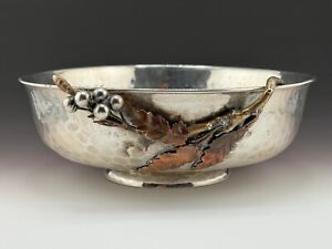 Gorham Sterling Mixed Metal Cherry Branches Copper Leaves Snack Bowl 9 13t Oz 