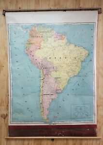 Vintage Cram S South America Map Pull Down Roll Up 40 X 56 