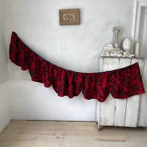 Antique Red Black Victorian Valance C 1890 Cretonne Fabric