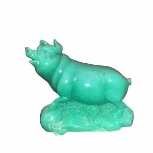 Vintage Green Jade Color Pig Figurine 4 Long Year Of The Pig