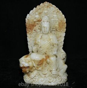 7 6 Rare Old Chinese White Jade Carving Buddhism Bodhisattva Manjusri Statue