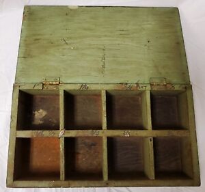 Antique Folk Art Primitive Box Original Green Grain Paint Tool Chest Tuvi