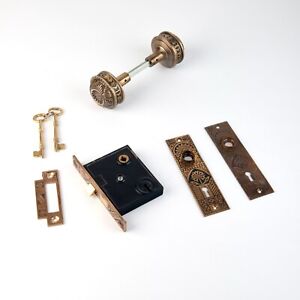 Reproduction Victorian Eastlake Exterior Door Mortise Lock Hardware Set W Keys 