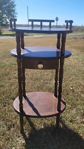 Vintage 1970s American Classical Solid Walnut 3 Tier Accent End Telephone Table