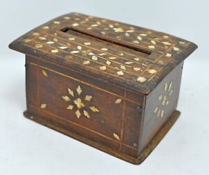 Antique Wooden Cigarettes Dispenser Box Original Old Hand Crafted Bone Inlay