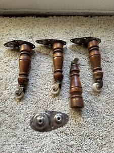 Vintage Antique Brown Spindle Turned Americana Legs W Hardware And Wheels