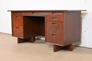 Frank Lloyd Wright Taliesin Mahogany Double Pedestal Executive Desk Restored