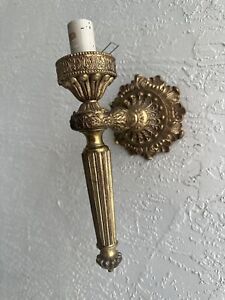 Vintage Gold Tone Metal Torch Wall Sconce Made In Spain