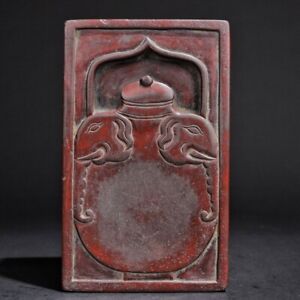 Old Chinese Duan Low Relief Hand Carving Elephants Ink Stone Liqing Marks