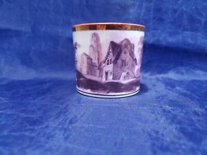Antique Spode Pink Lusterware Coffee Can With Rural Scene C1800 1830 Euc