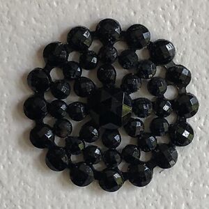 Lovely Large Victorian Passementerie Black Glass Button W Concentric Circles