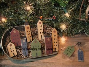 10 Primitive Mini Tiny Saltbox House Village Wood Star Ornie Ornament Tuck
