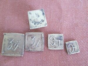 Vintage 5 Brass Square Drachms Apothecary Scale Weights