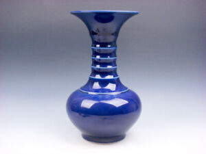 9 Monochrome Blue Glazed Porcelain Vase W Bamboo Shaped Neck 07302201