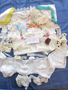 Lot 107 Lace Edging Doilies Hankies Crochet Circle Embroidered Table Runner