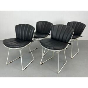 Vintage Harry Bertoia By Knoll 420 Side Chair White New Cushion Pads Black