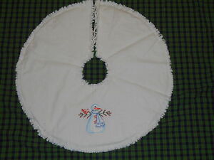 Snowman Cardinal Embroidered Tree Skirt 24 Christmas Country Prim Winter