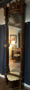 Antique Renaissance Walnut Marble Top Hall Tree 9 8ft Tall 36 In Wide 17 In Deep