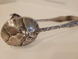 Starr Marcus Large Antique Sterling Silver Claw Pierced Ice Serving Tongs
