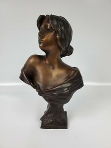 Seule Vintage Reproduction Art Nouveau Bronze Bust By Emmanuel Villanis