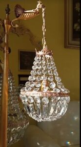 Antique Vintage Brass Crystals French Empire Chandelier Ceiling Lamp Light