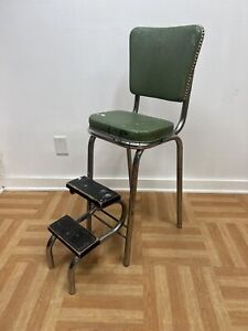 Vintage Step Stool Metal Folding Kitchen Steel Chair Mid Century Modern Cosco 50