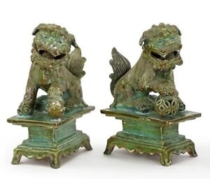 Song Dynasty 960 1279 Buddhist Bronze Green Glazed Ceramic Foo Dogs