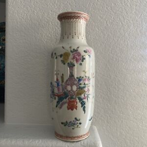 Chinese Porcelain Vase Famille Rose Hand Painted Garden Scene Republic Period