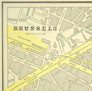 Antique Brussels Belgium Map City Street Vintage Ca 1901 Original Wall Art