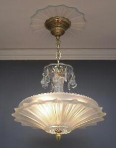 Antique Art Deco Ceiling Light Sunflower Chandelier Clear Frosted Glass Shade 14