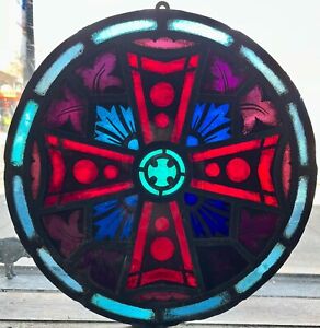 1910 Max Gular Painted Stained Glass Circular Window