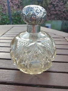 Large Antique Solid Silver Heavy Cut Glass Perfume Scent Bottle B Ham Hallmark 