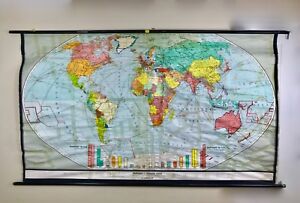 Karl Wenschow German 1950 S Very Large Roll Down Canvas World Population Map