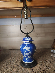 Estate Chinese Porcelain Lamp Blue White Prunus Pattern Antique Symbol Spring