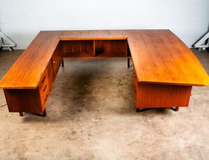 Mid Century Modern Desk Executive U L Shaped 3 Piece Walnut Alma Risom Danish