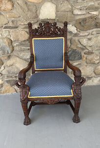 R J Horner Carved Oak Man Of The Mountain Arm Chair