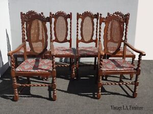 Set Of Six Vintage Spanish Style Barley Twist Brown Dining Room Chairs