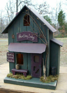 Hunting Lodge Primitive House Lighted House Hunting Rustic Birdhouse
