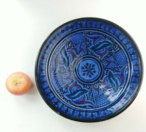 Iznik Pottery Middle Eastern Blue Purple Large Shallow Bowl 35cm Wide 7cm Tall