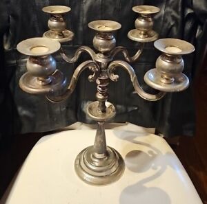 Vintage Heavy Silver Plated 5 Arm Light Candelabra 14 Candle Mid Century Gothic