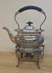 Silver Plated Spirit Tea Kettle Monogrammed M C Excellent Condition 