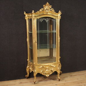 Antique Vitrine In Gold Wood Display Cabinet Bookcase 19th Century Furniture