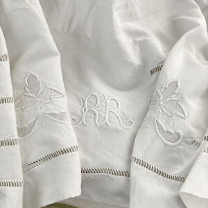 182x80 4 5 Pounds Rr Monogram Vintage French Sheet Embroidery Embroidered White