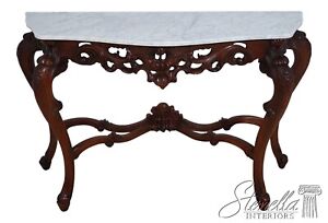 63479ec French Louis Xv Style Carved Mahogany Marble Top Console Table