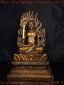 Old Tibet Buddhism Bronze Gilt Warrior Hold Katana Fudo Acalanatha Buddha Statue