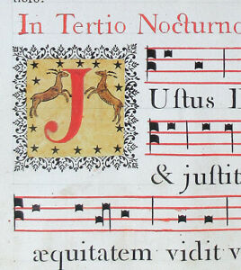 Illuminated Manuscript Antiphonal Leaf Italy C 1778 2 Large Elaborate Initials