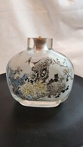 Vintage Inside Reverse Painted Chinese Landscape Snuff Perfume Glass Bottle C
