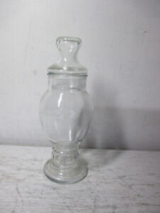 Vintage Apothecary Jar Clear Glass Drug Store Candy Jar With Lid 8 Tall