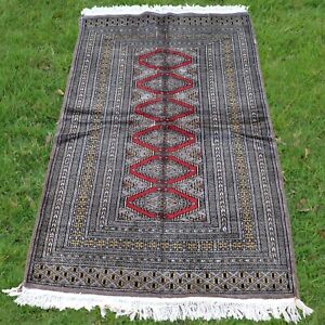 5x3 Old Antique Brown Handmade Rug Vintage Pakistani Bokhara Hand Knotted Woolen