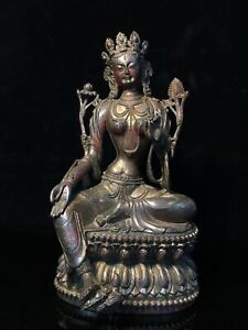 11 Antique Old Tibetan Buddhism Bronze Gilt Green Tara Statue Asian Collections